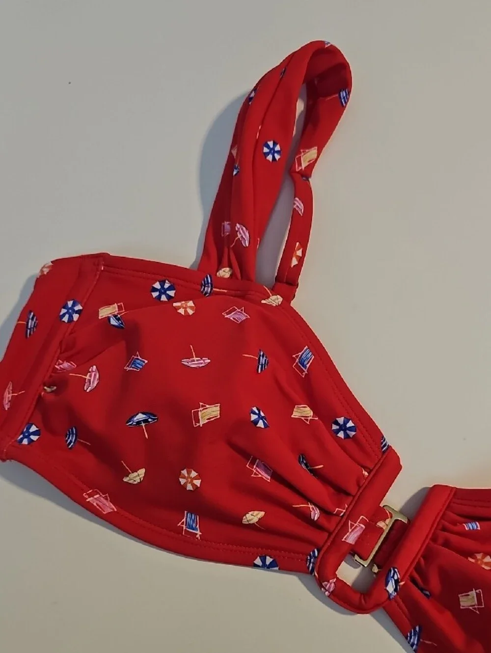 Shade & Shore Women's L U-Wire Red Bikini Top with Beach Motif